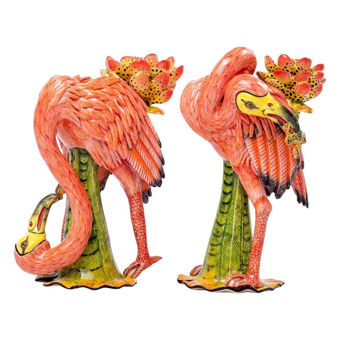 Pair of flamingoes & frogs candlesticks