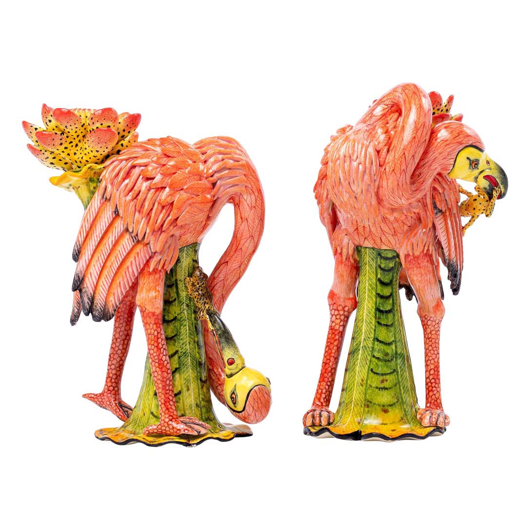 Pair of flamingoes & frogs candlesticks