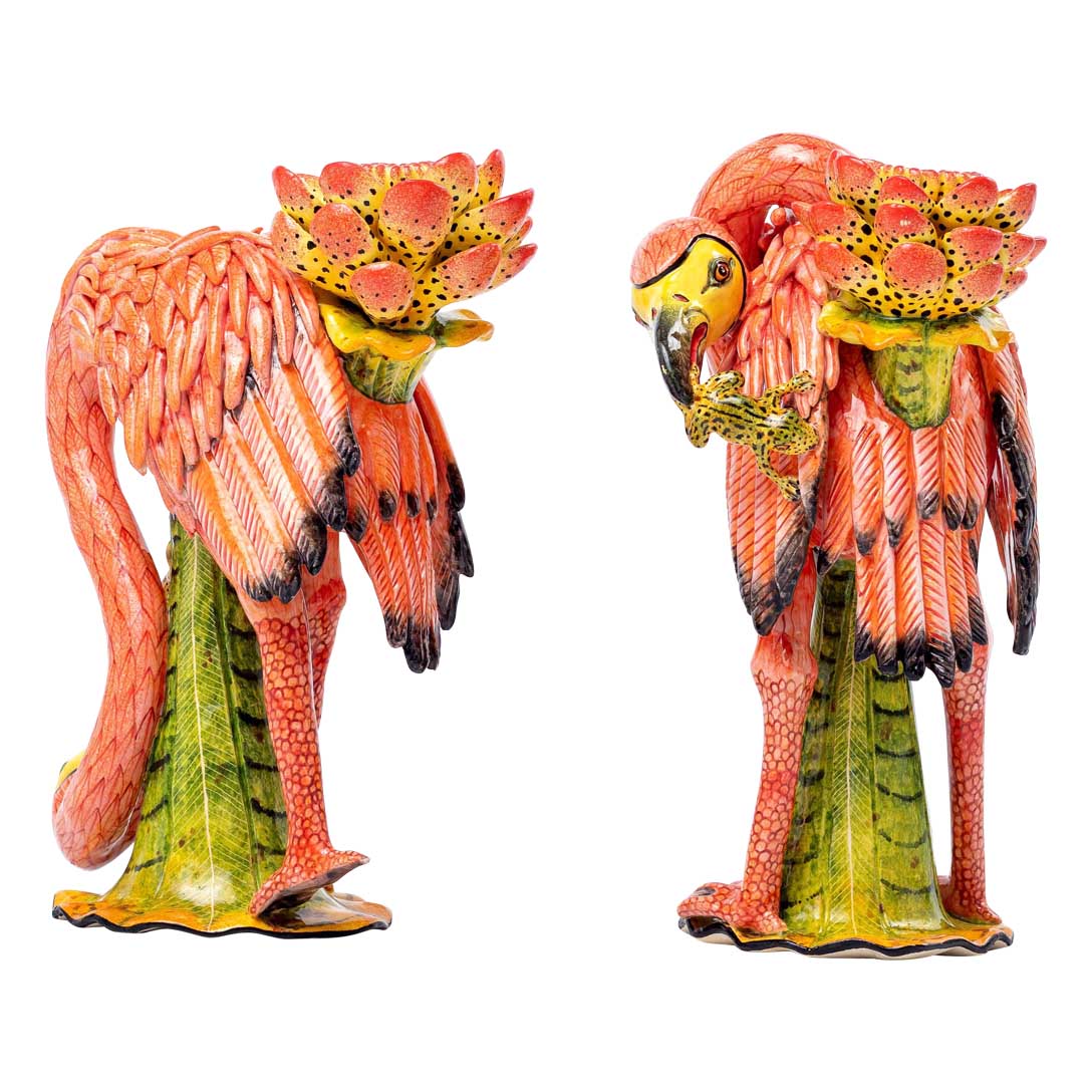 Pair of flamingoes & frogs candlesticks