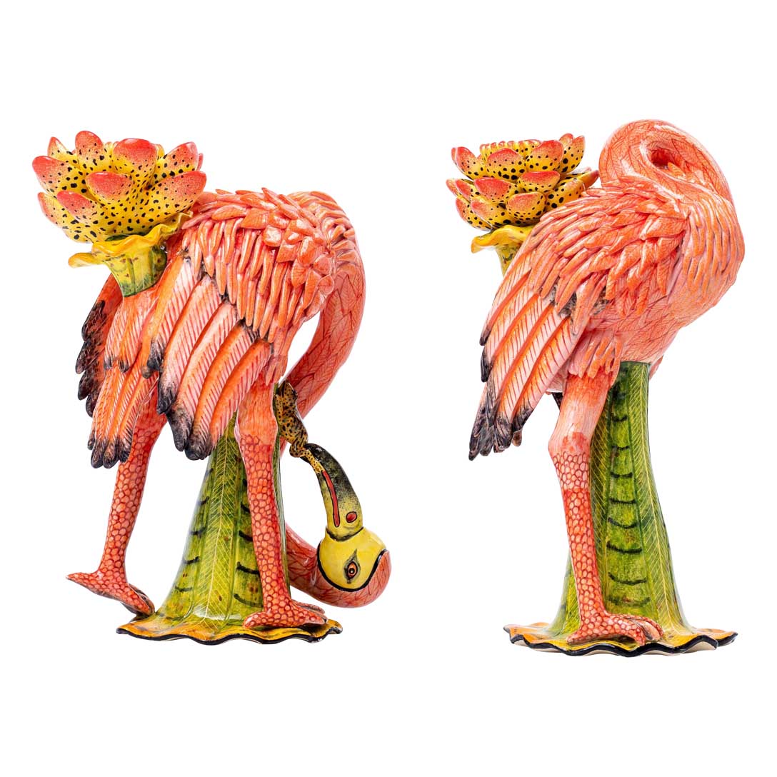 Pair of flamingoes & frogs candlesticks