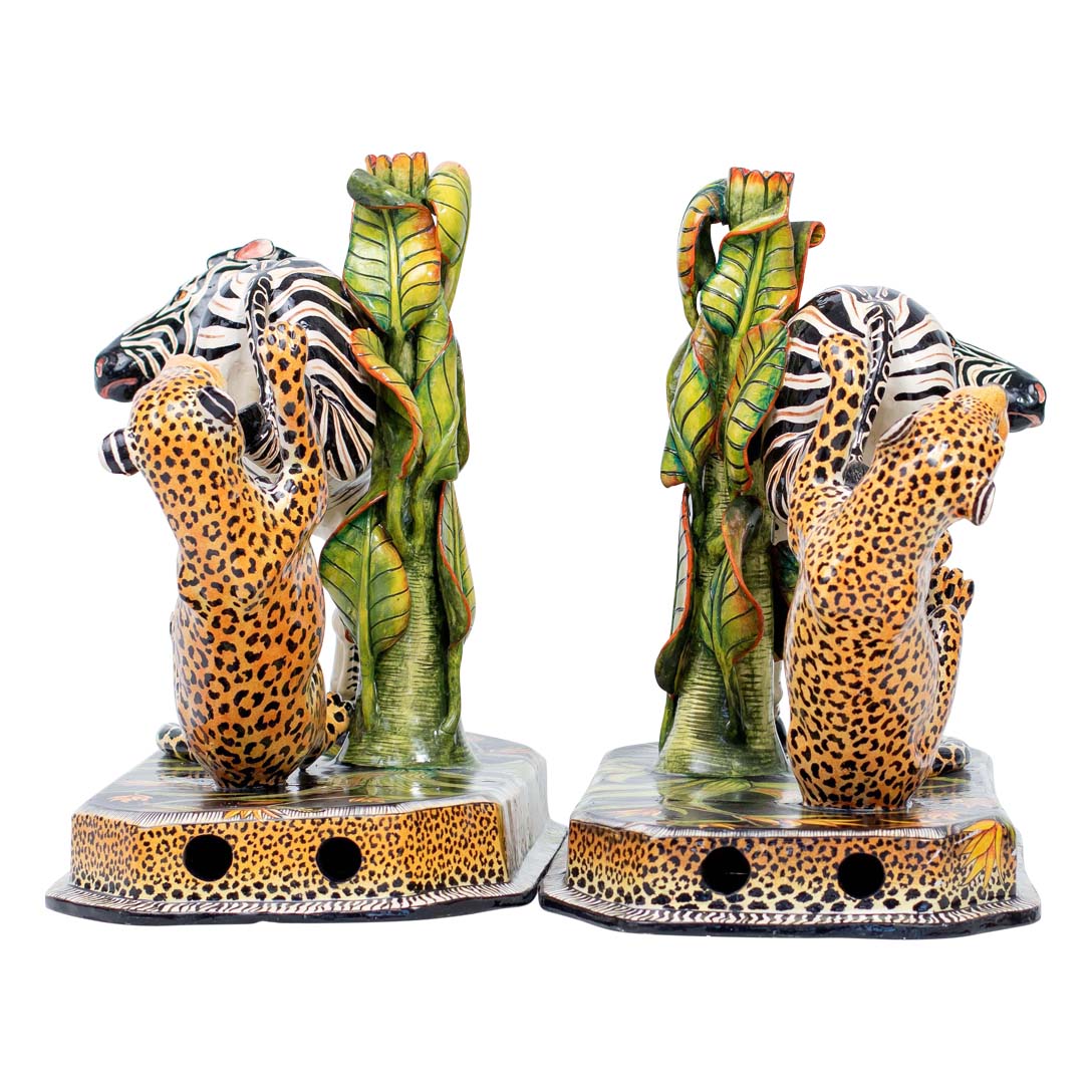 Pair of zebra & leopard candlesticks