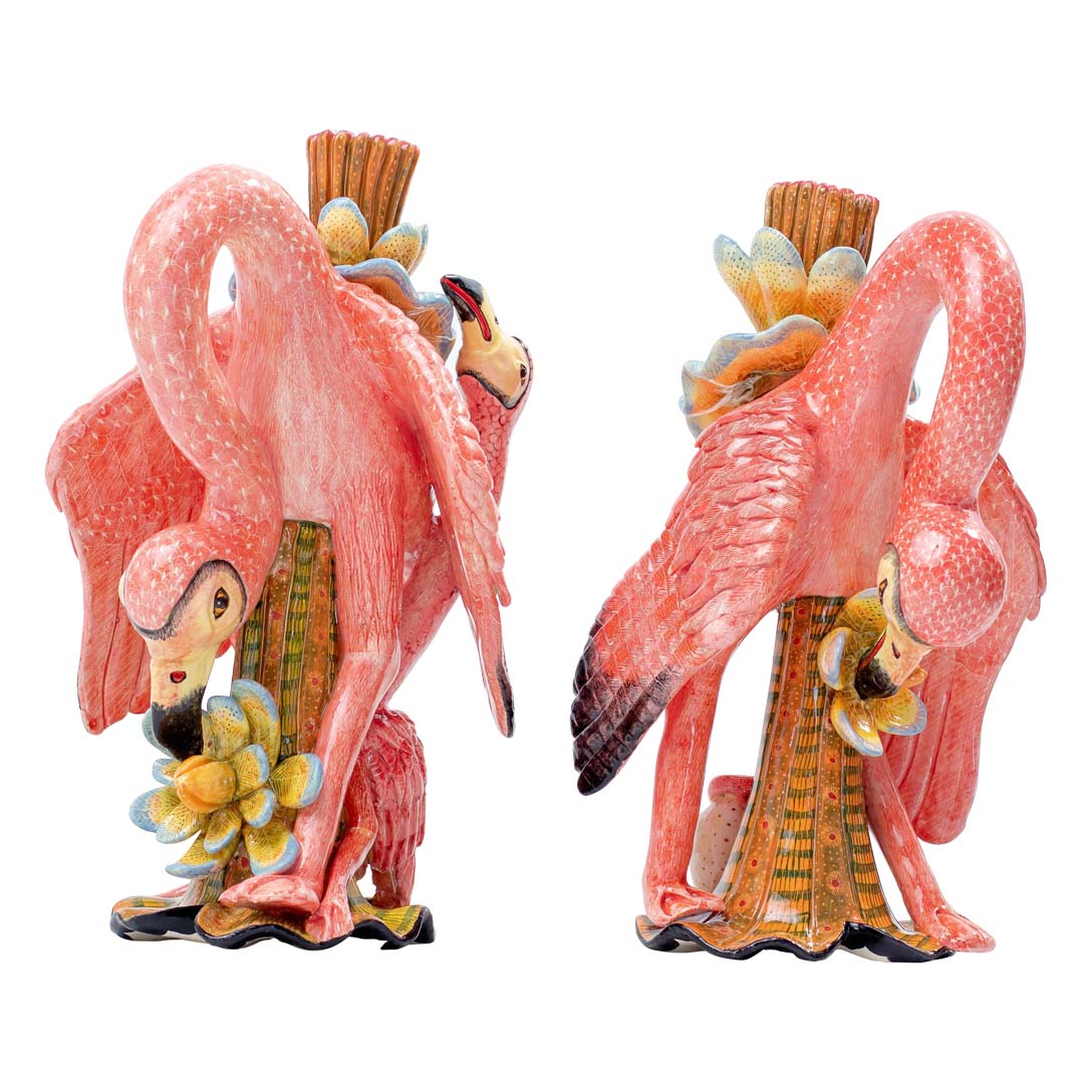 Pair of flamingo candlesticks