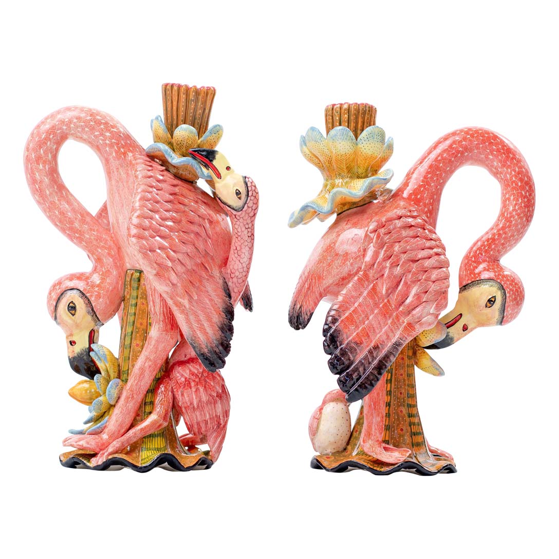 Pair of flamingo candlesticks