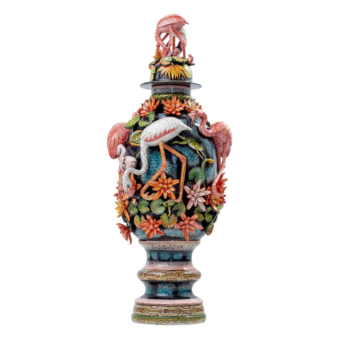 Flamingo & waterlily urn
