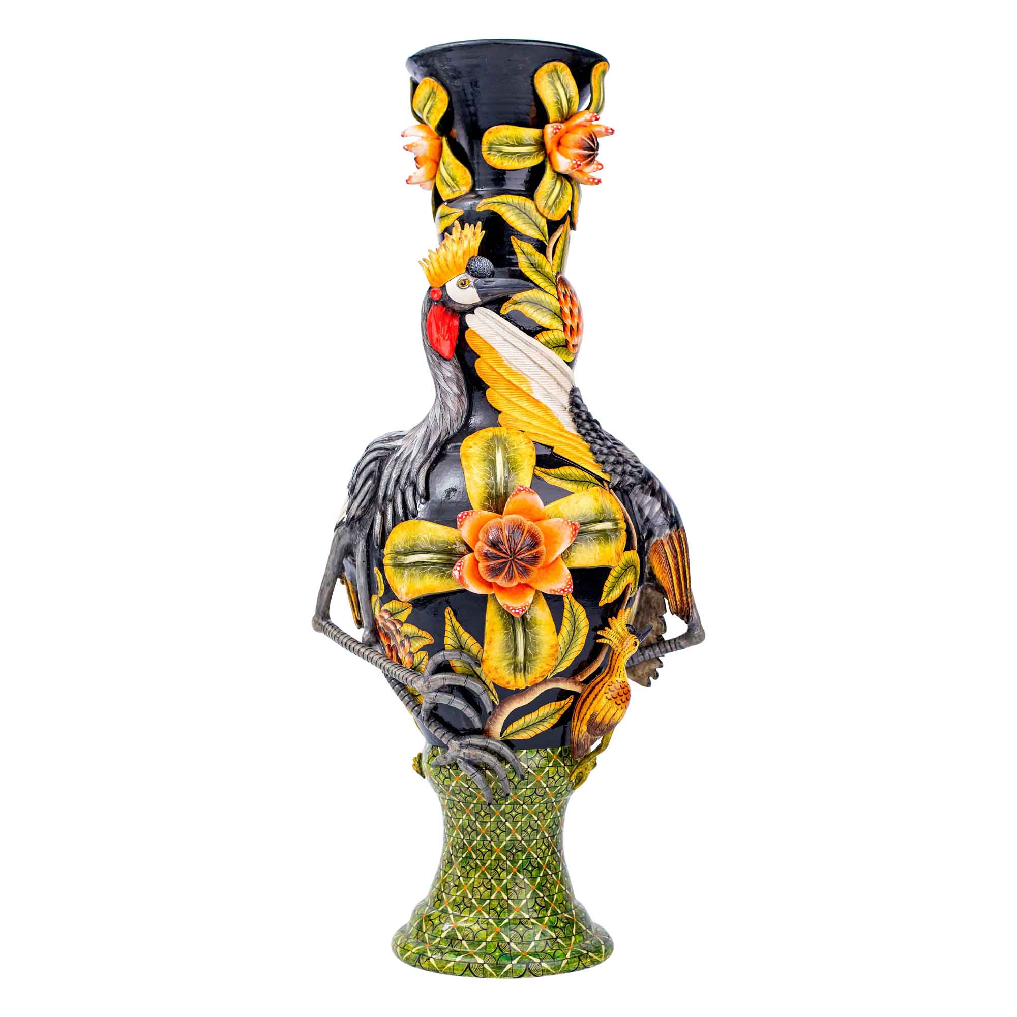 Protea & crane bird vase