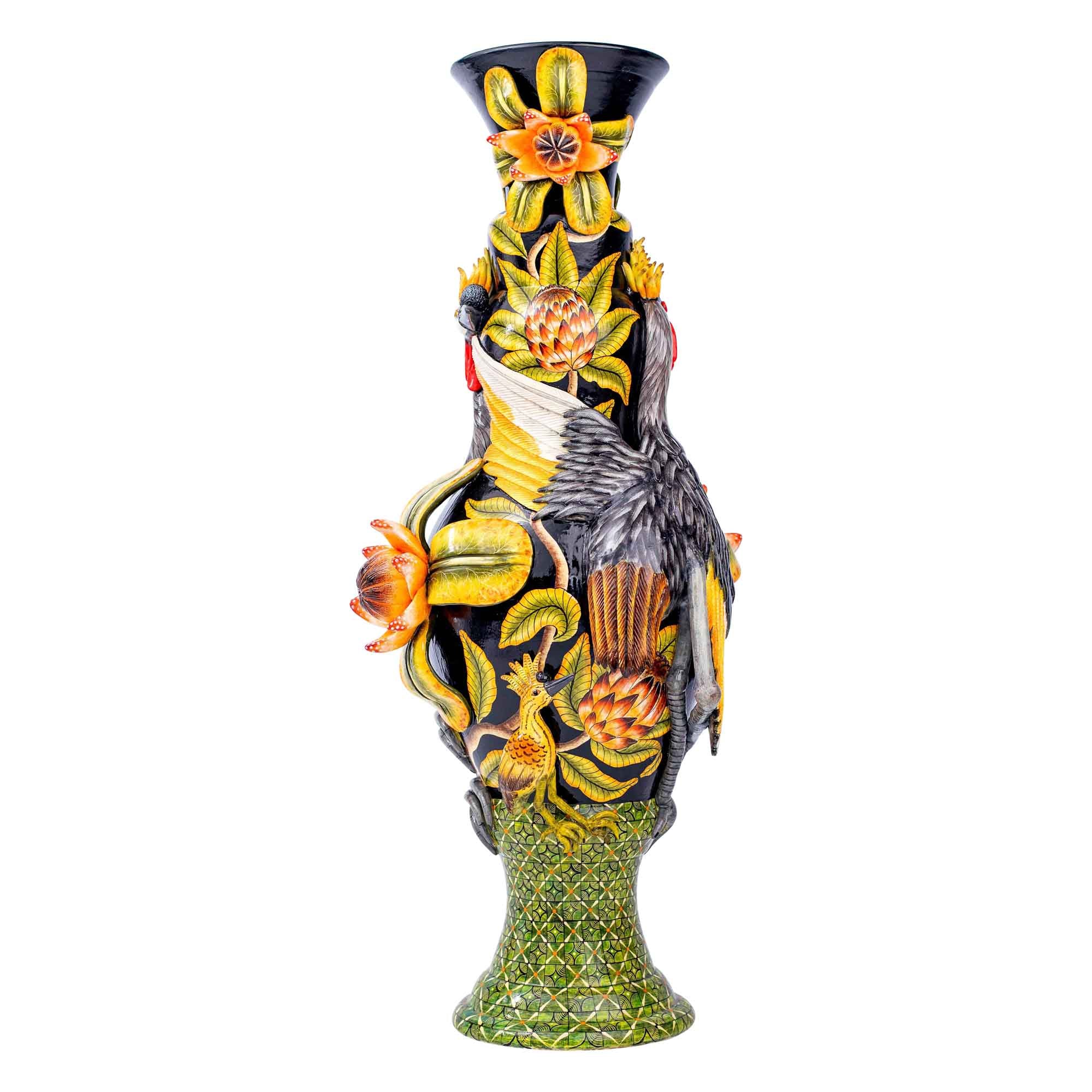 Protea & crane bird vase