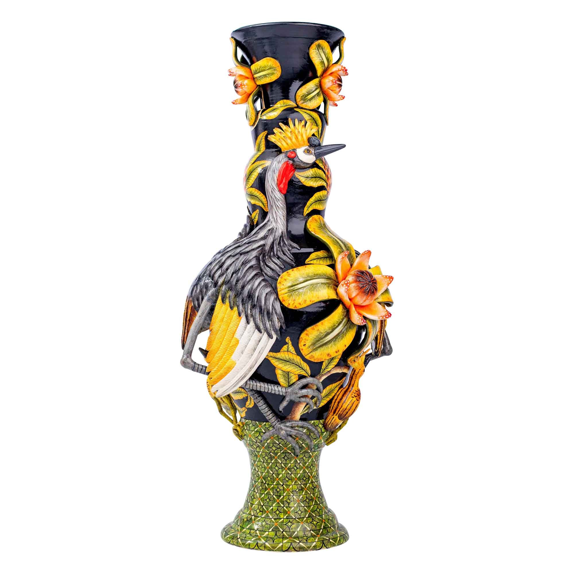 Protea & crane bird vase