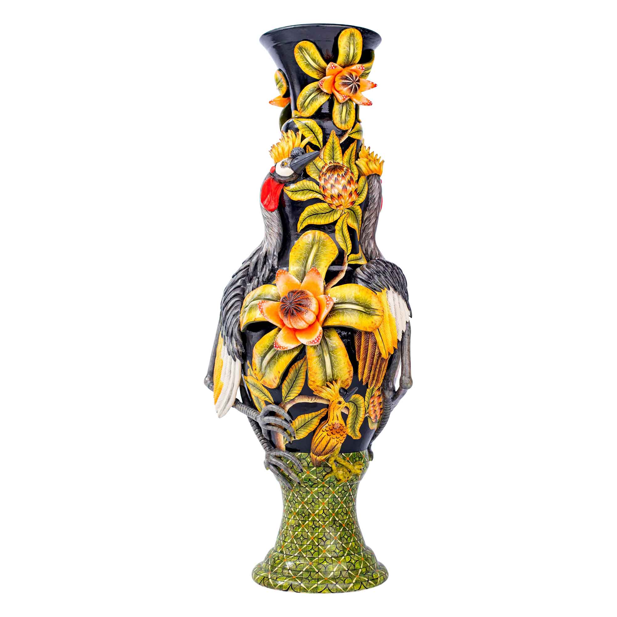 Protea & crane bird vase