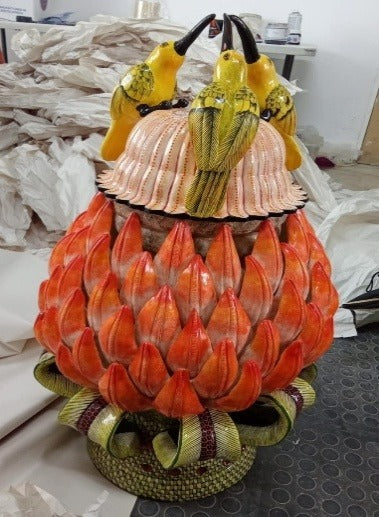 Sunbirds on protea urn