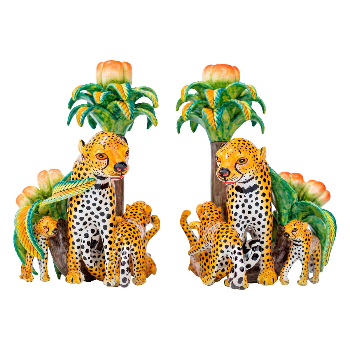 Pair of cheetah candlesticks