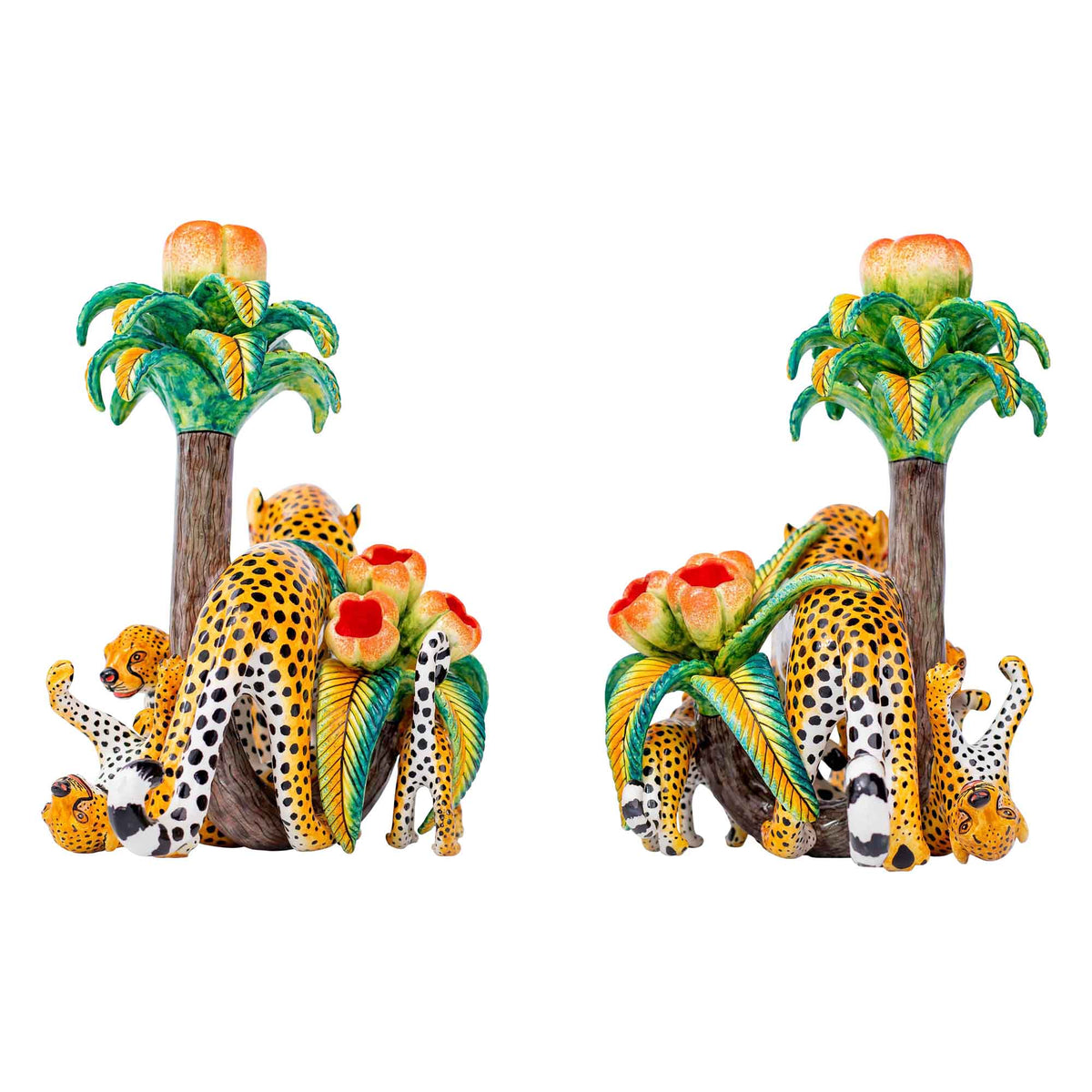 Pair of cheetah candlesticks