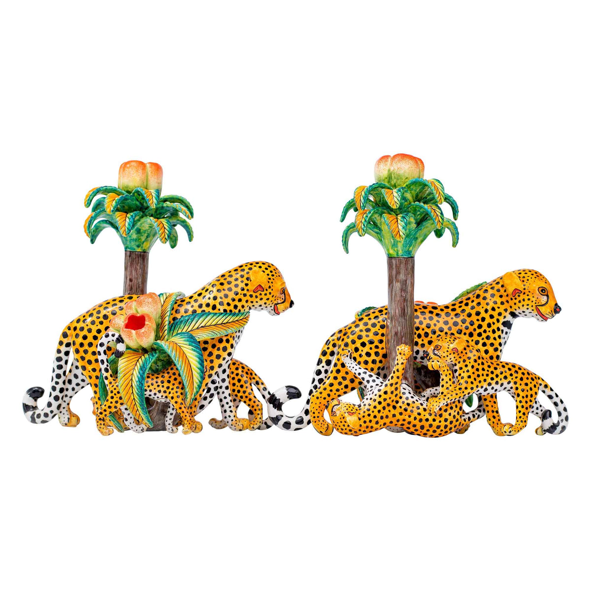 Pair of cheetah candlesticks