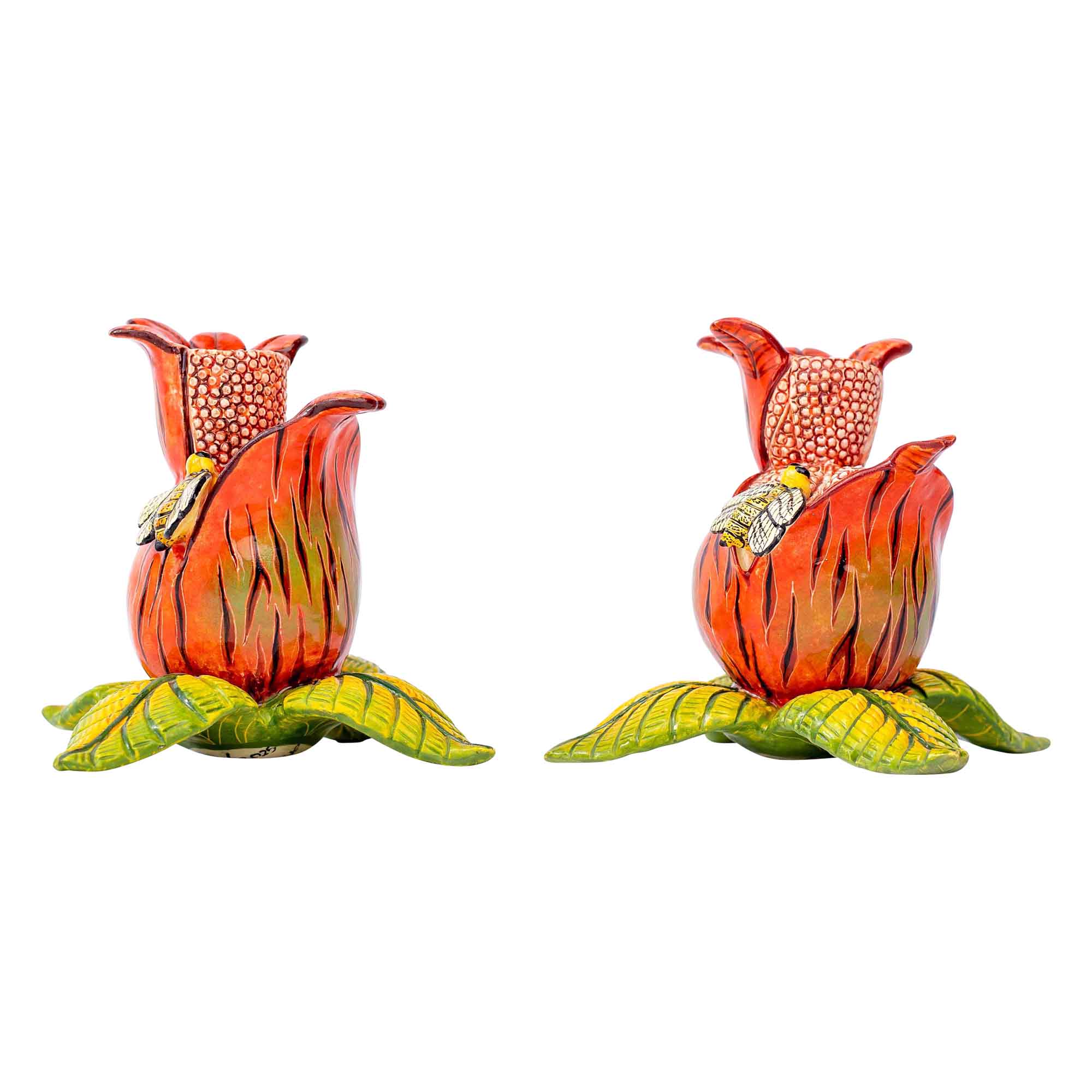 Pair of pomegranate candlesticks