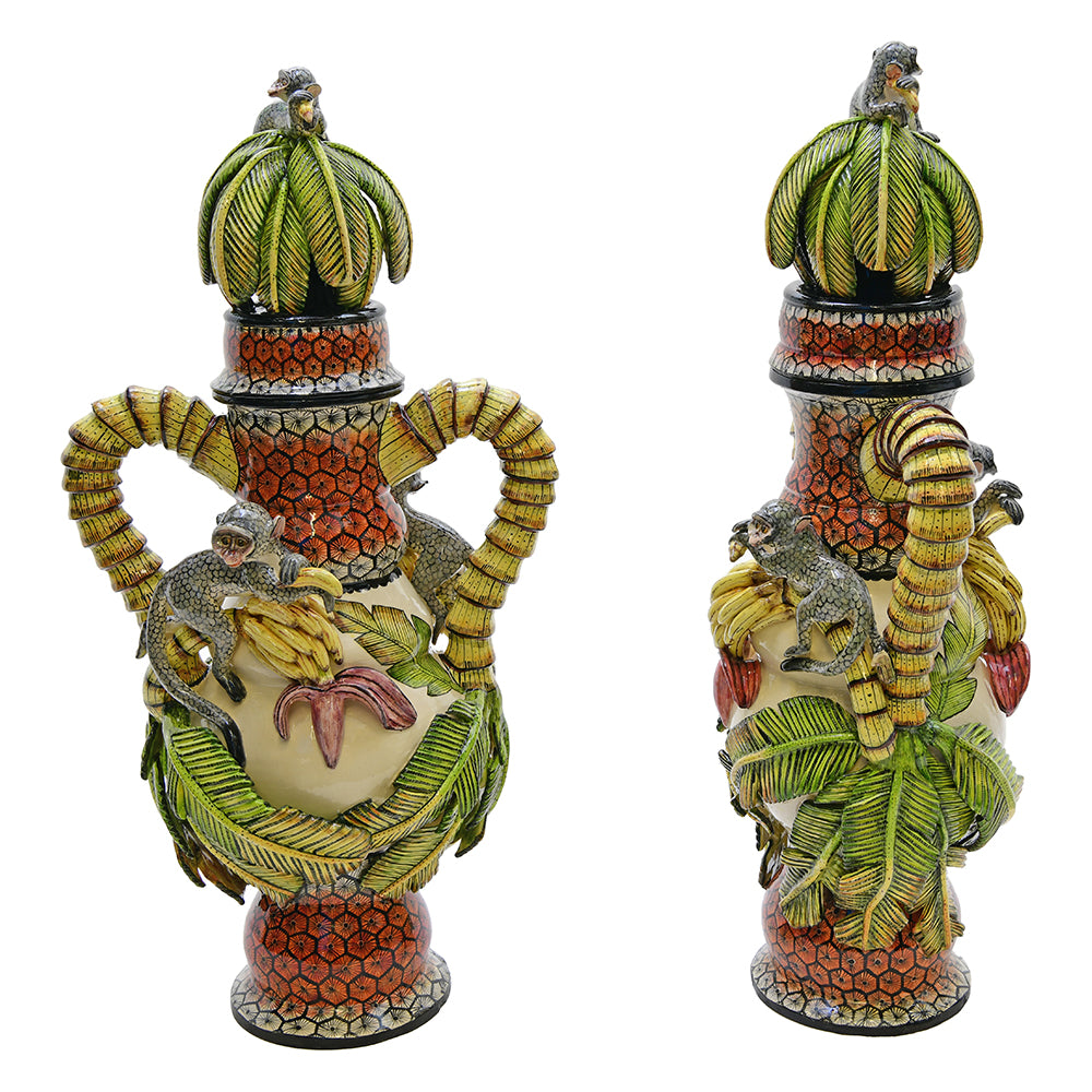 Pair of monkey urns