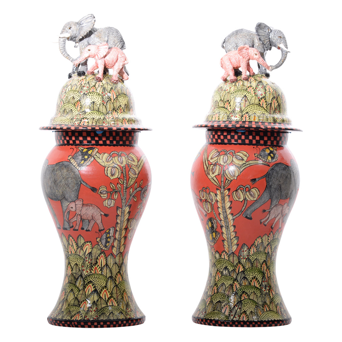 Pair of elephant urns