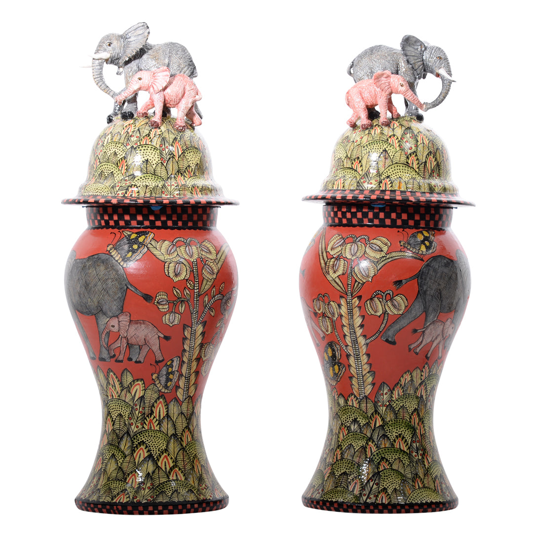 Pair of elephant urns