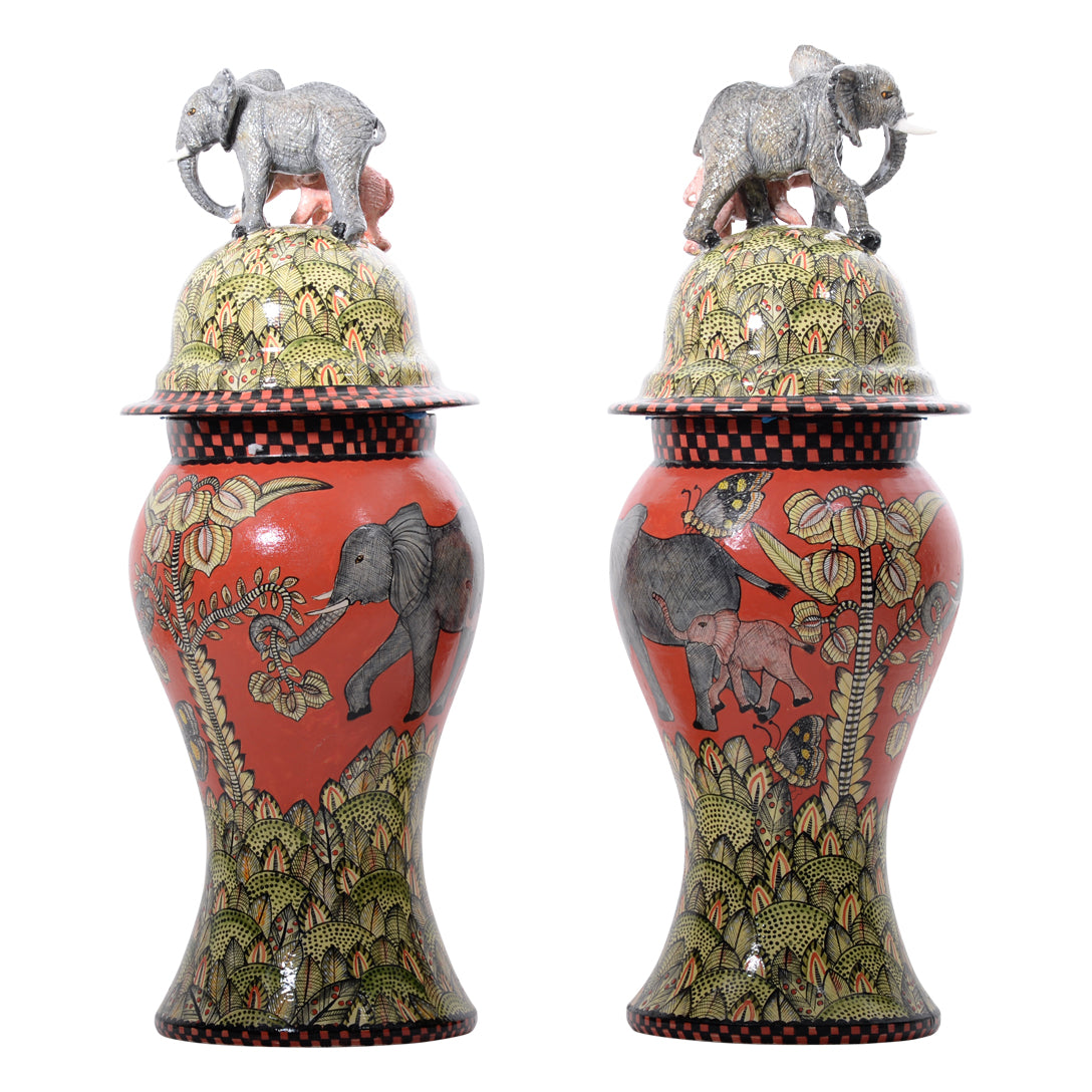 Pair of elephant urns