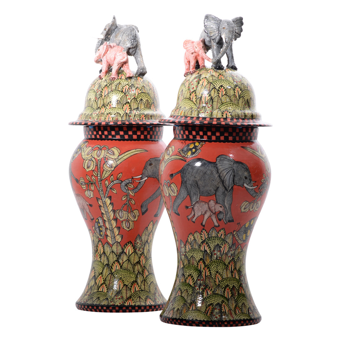 Pair of elephant urns