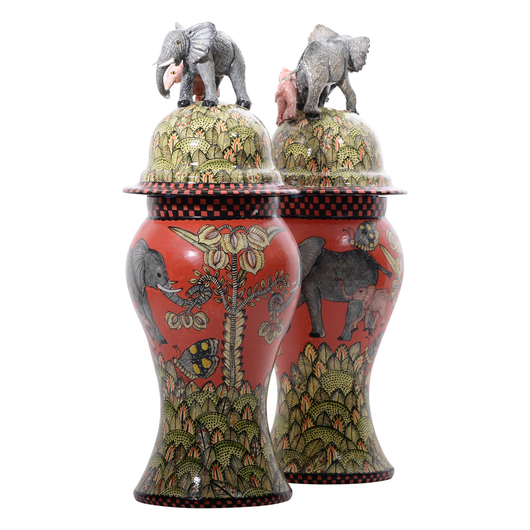 Pair of elephant urns