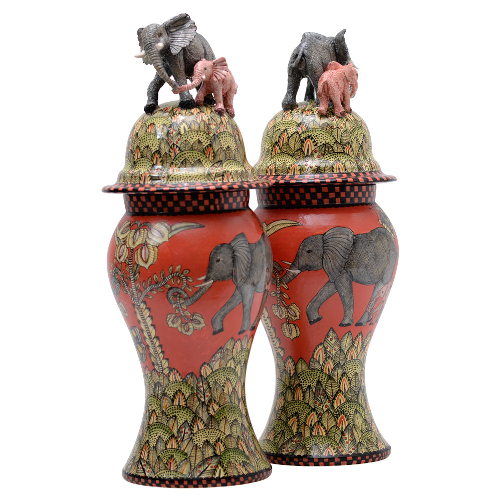 Pair of elephant urns