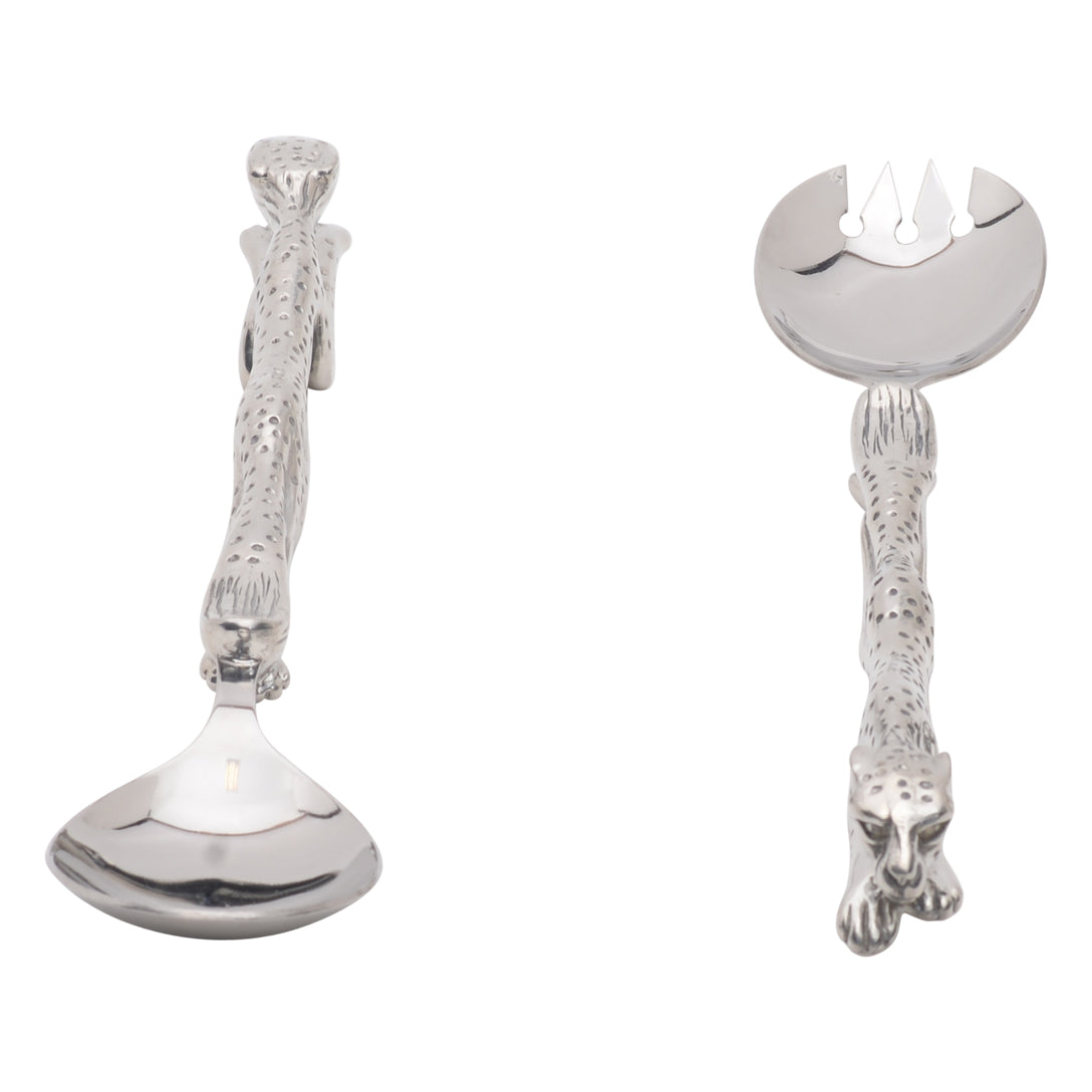 Maridadi Pewter Cheetah Salad Servers