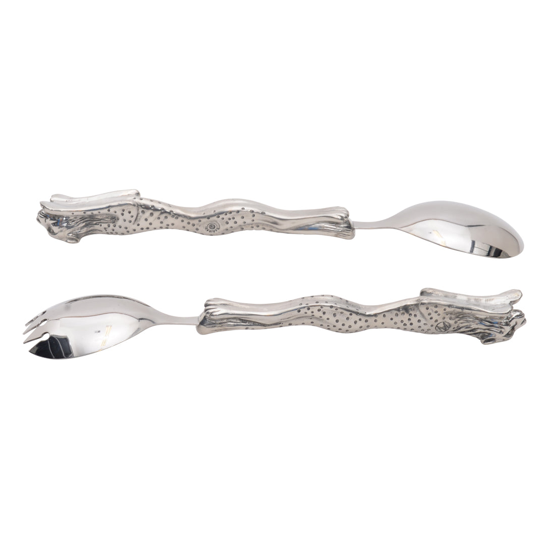 Maridadi Pewter Cheetah Salad Servers