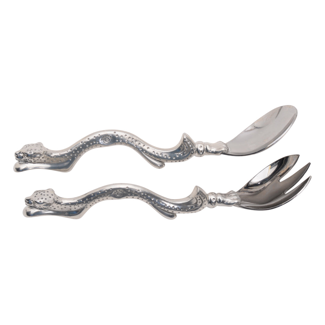 Maridadi Pewter Leopard Salad Servers Small