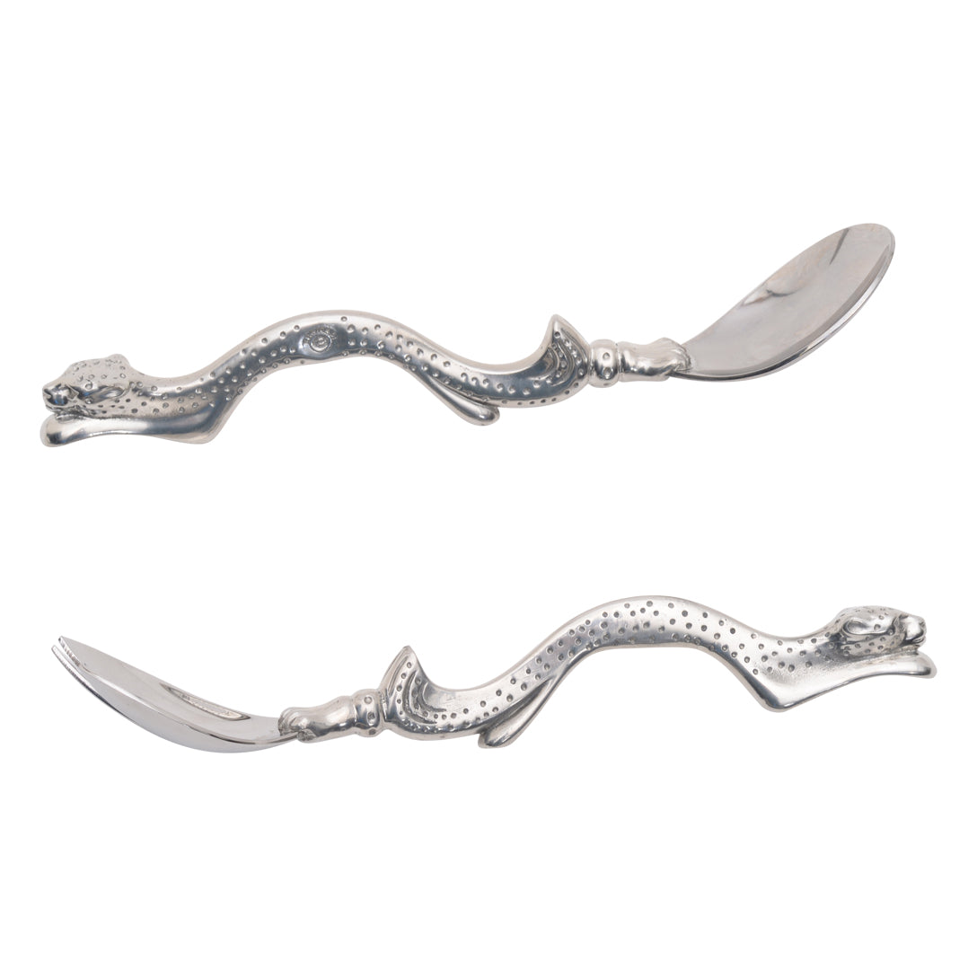 Maridadi Pewter Leopard Salad Servers Small