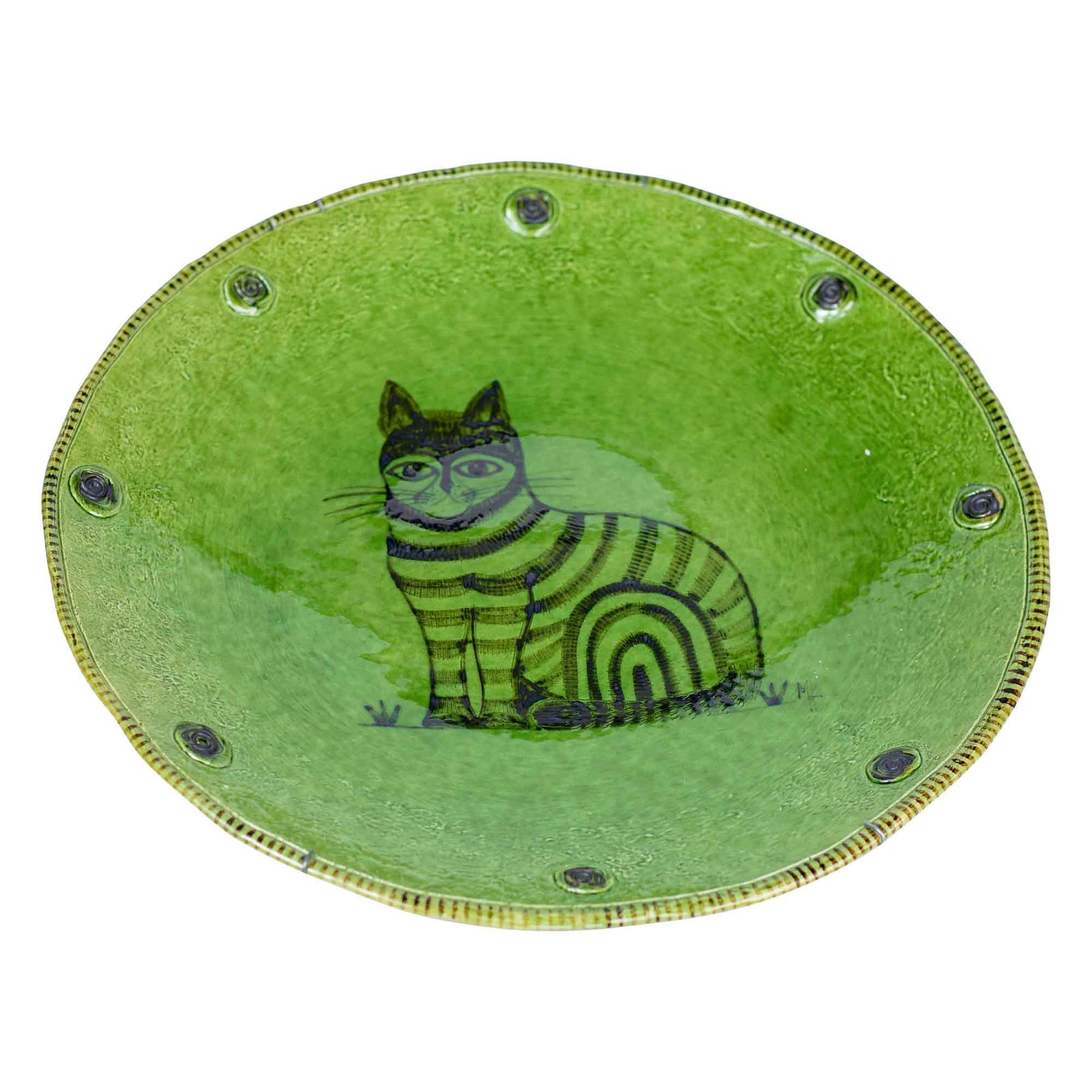 Green glazed cat plate