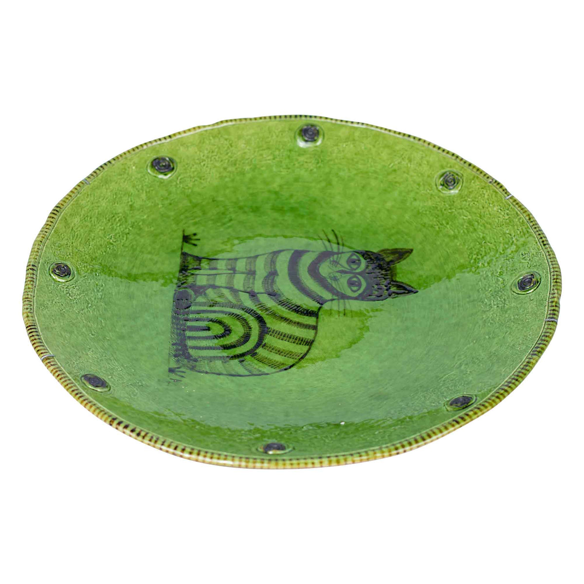 Green glazed cat plate