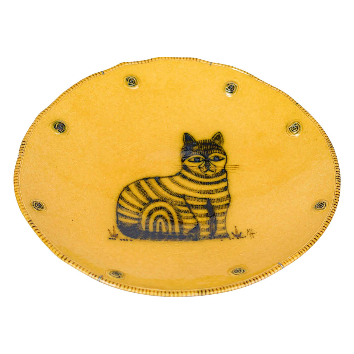 Ochre glazed cat plate