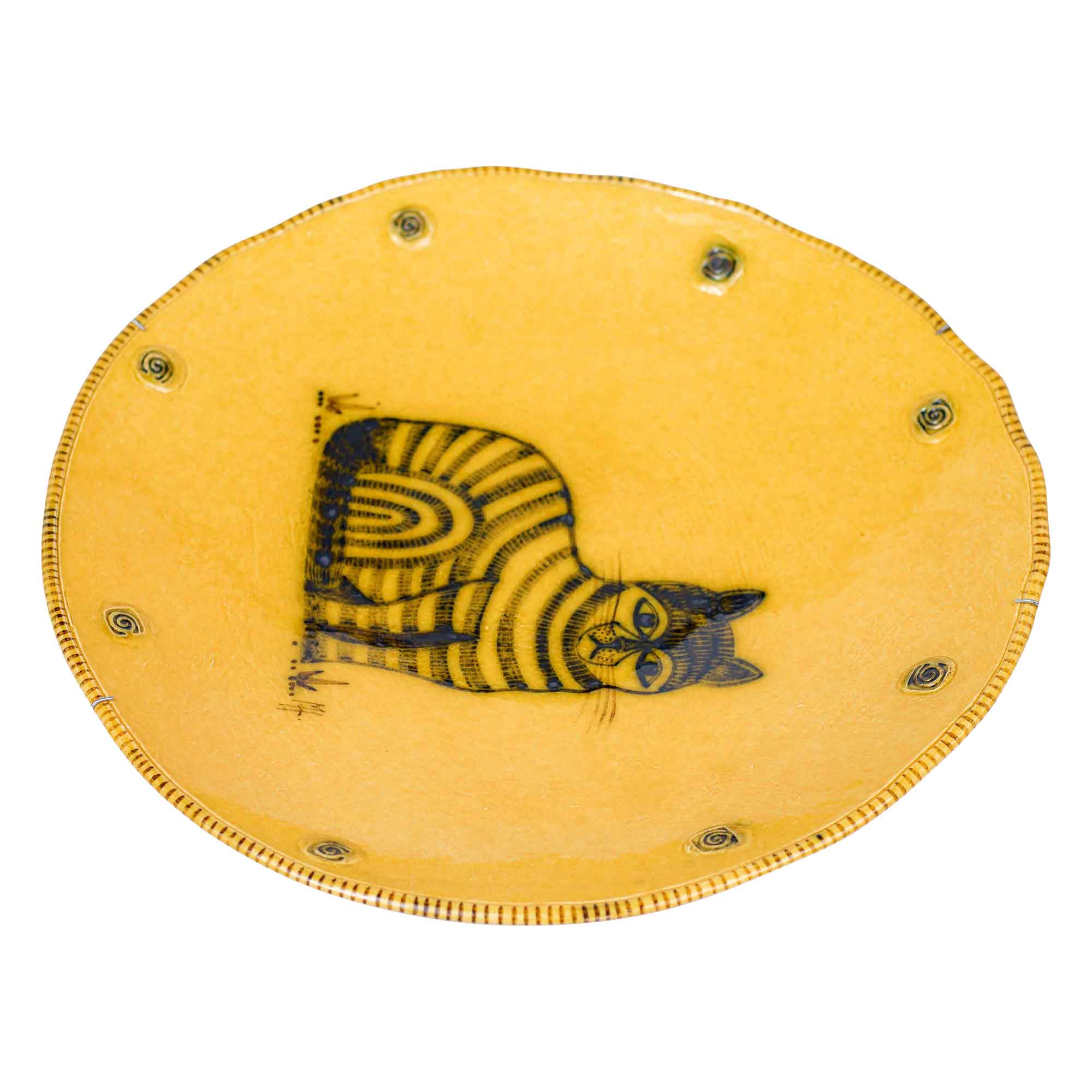 Ochre glazed cat plate
