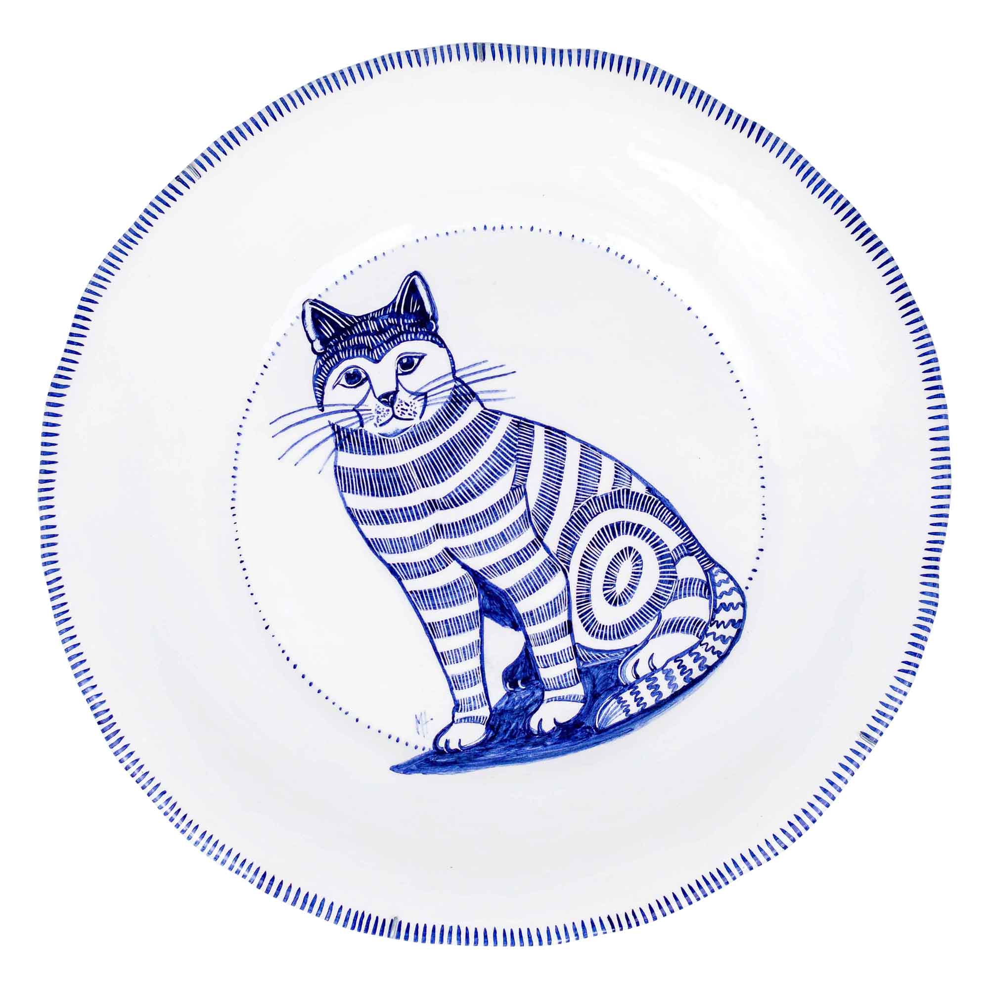 Blue & white cat plate