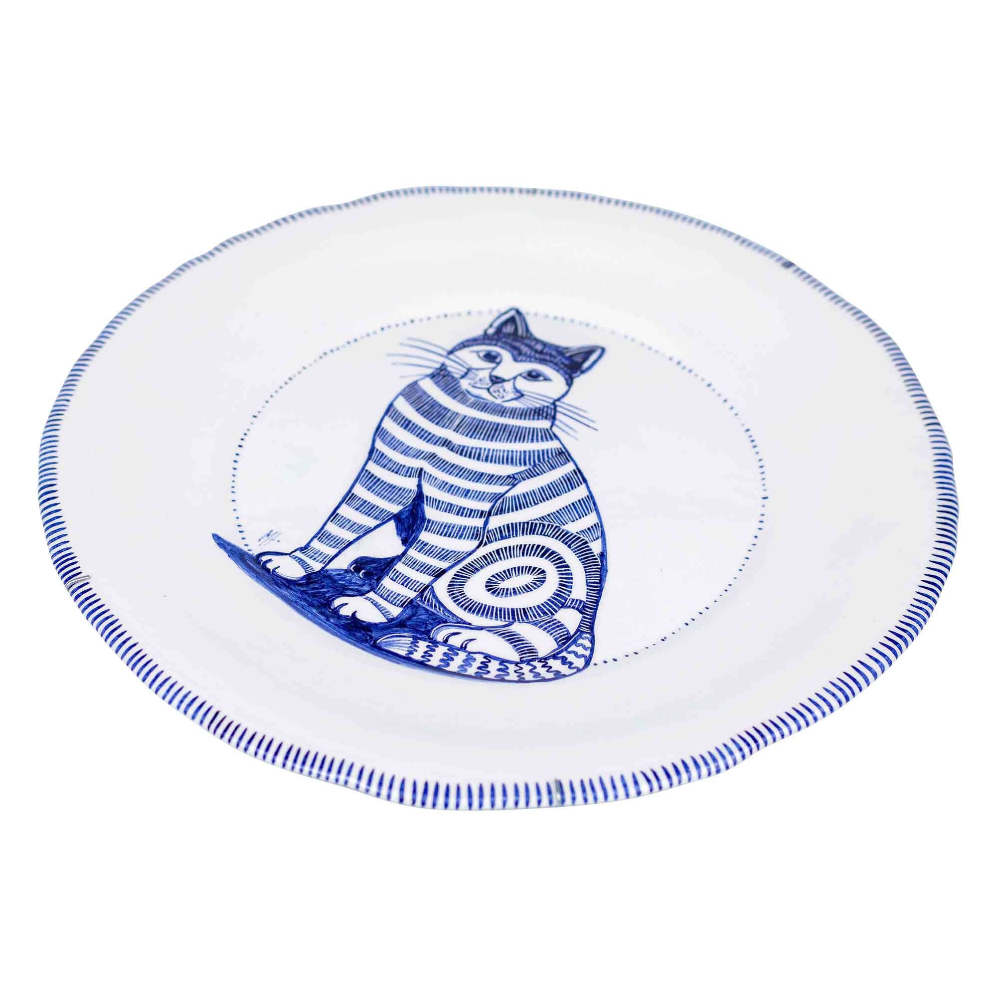 Blue & white cat plate