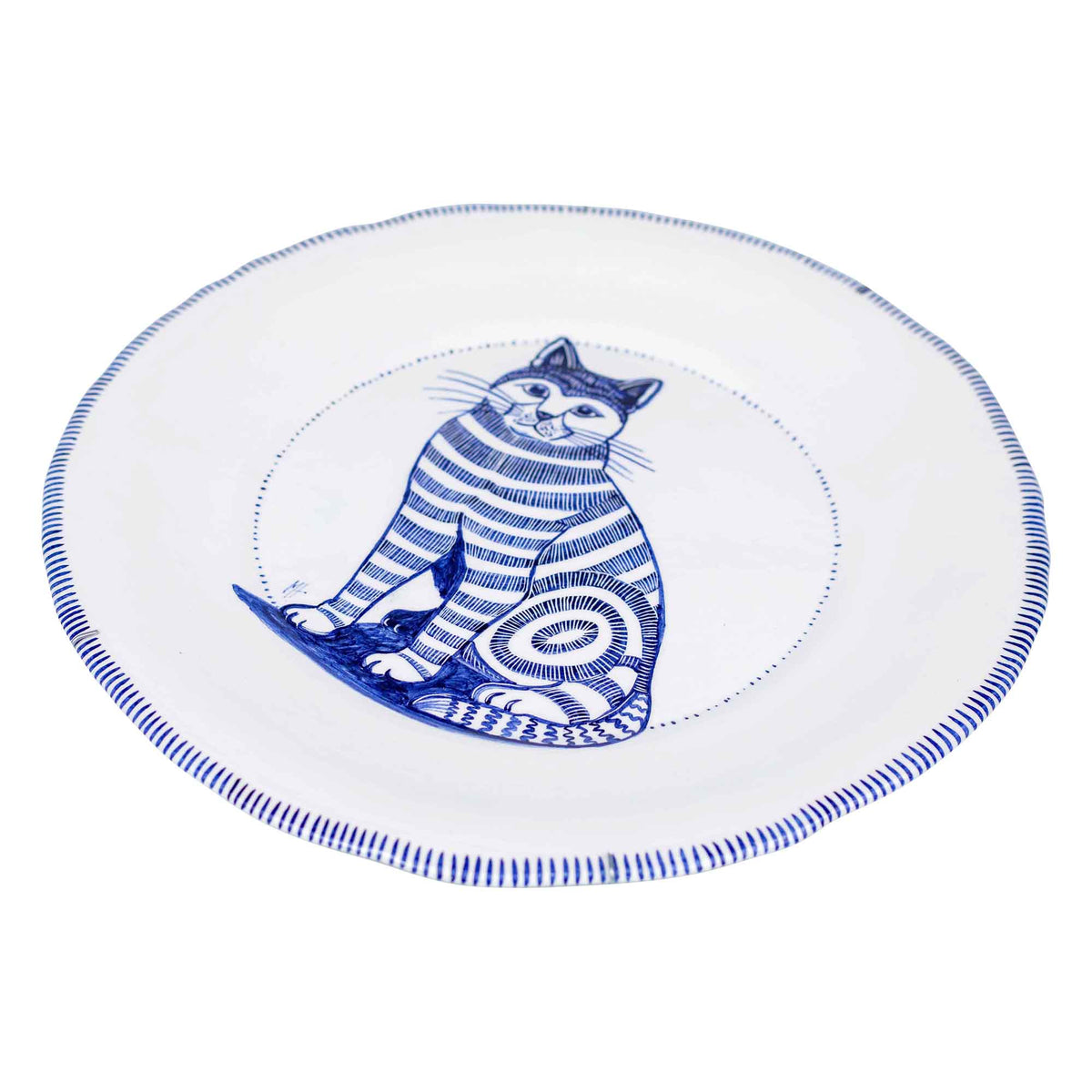 Blue & white cat plate