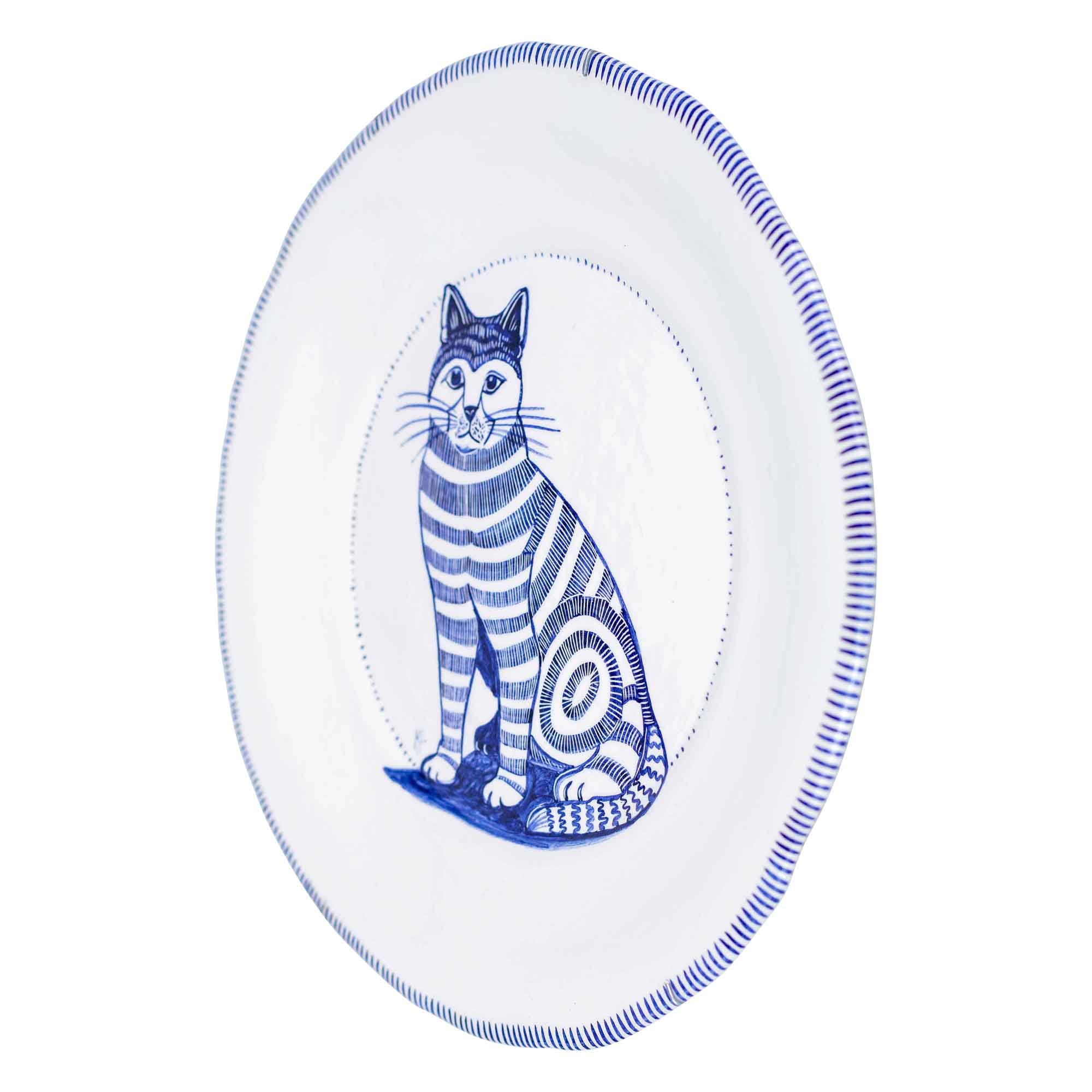 Blue & white cat plate