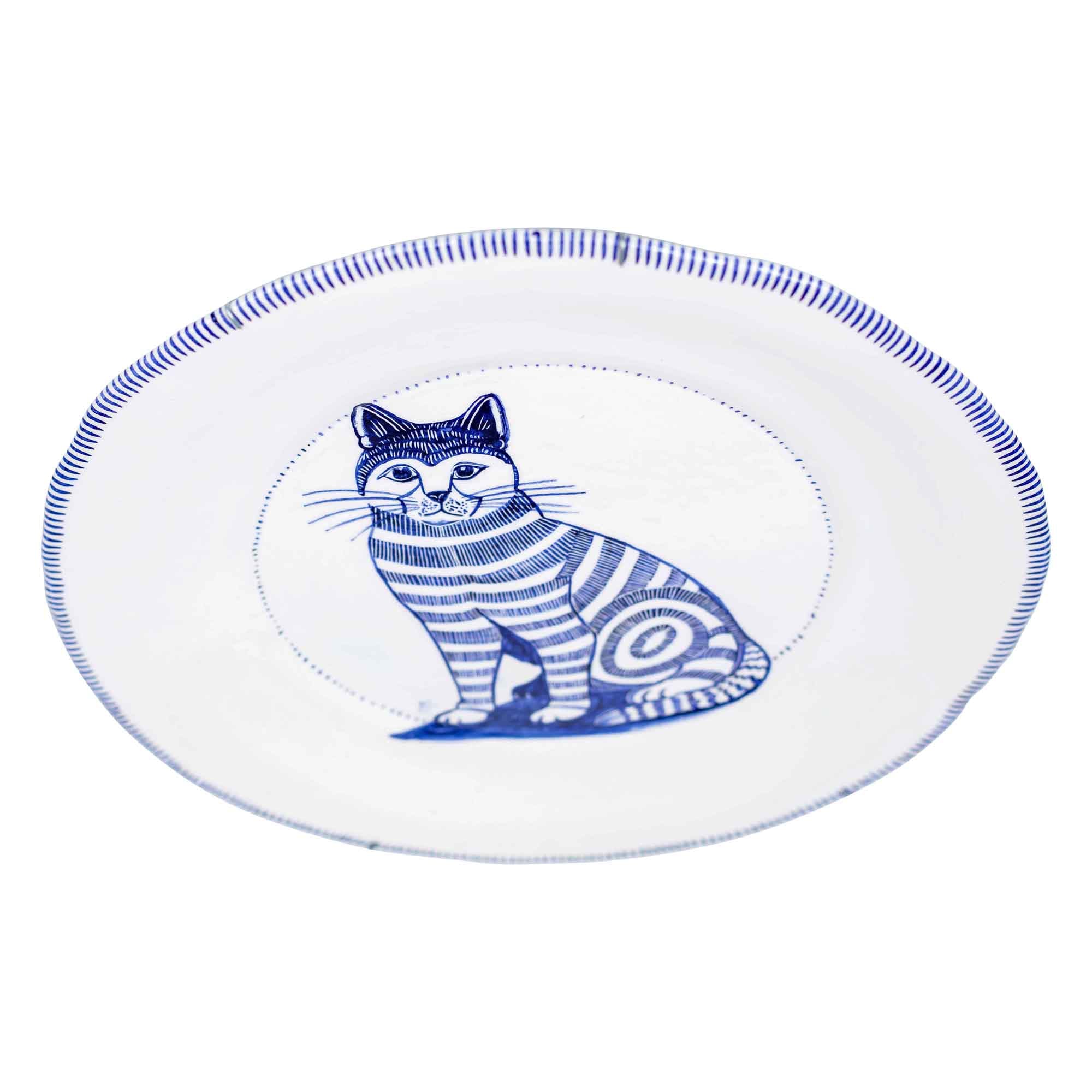 Blue & white cat plate