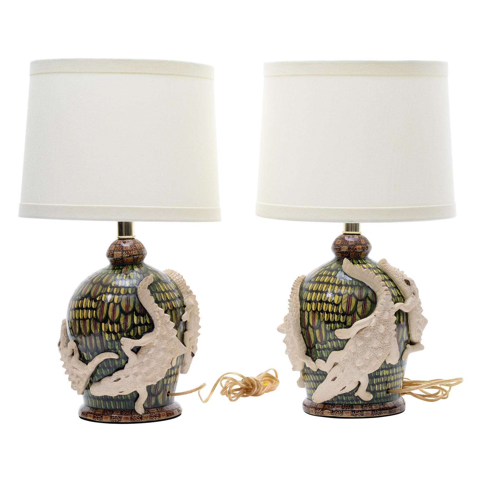 Pair of crocodile lamp bases