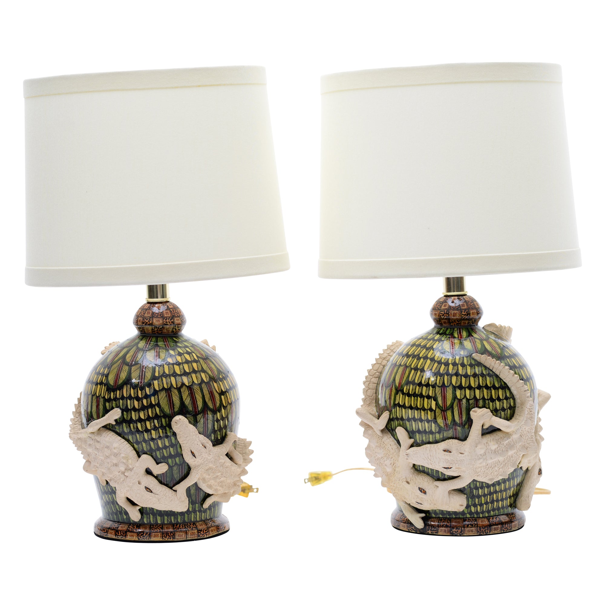 Pair of crocodile lamp bases