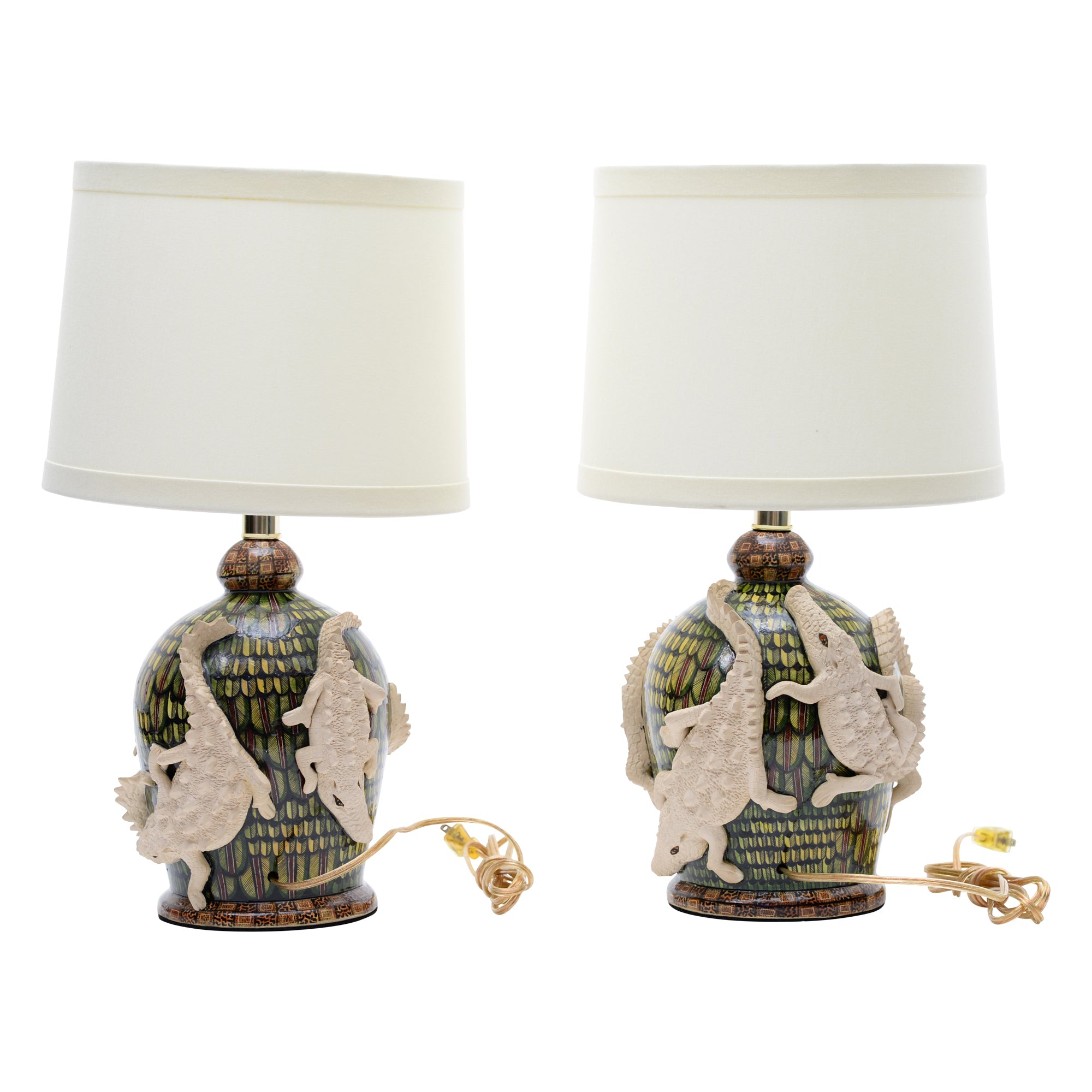 Pair of crocodile lamp bases