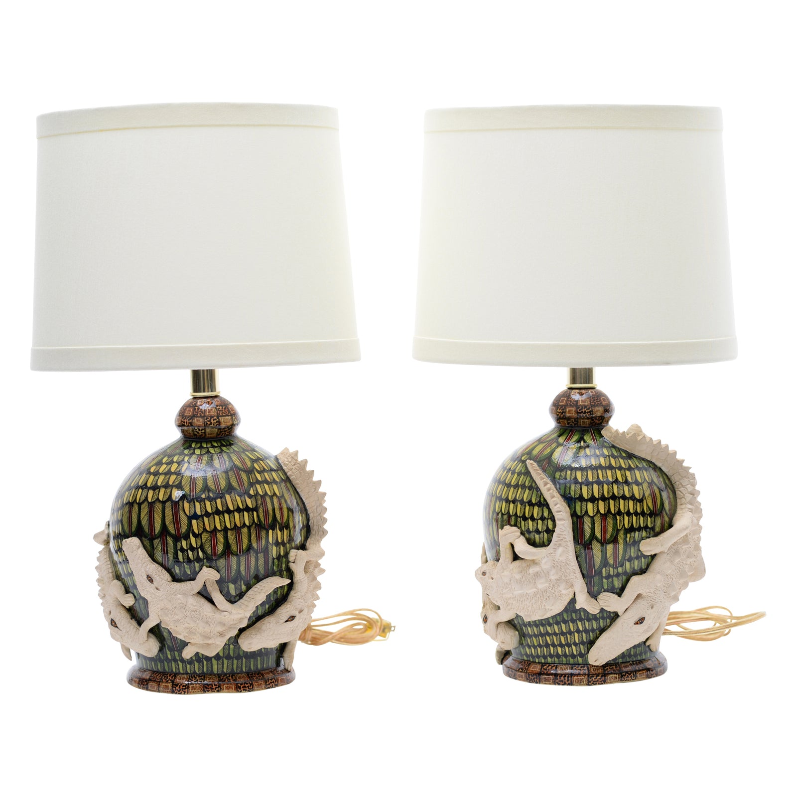 Pair of crocodile lamp bases