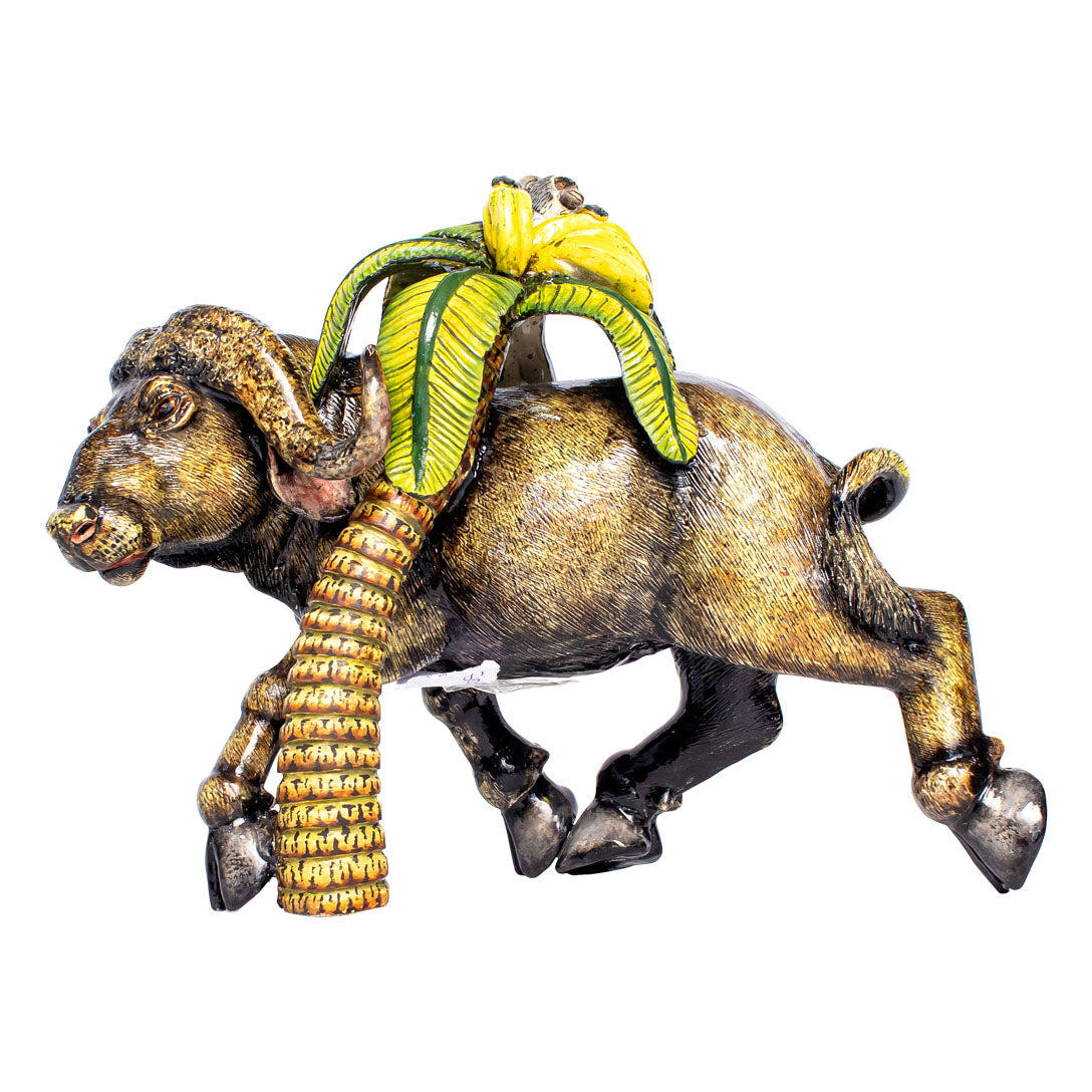 Buffalo & monkey sculpture