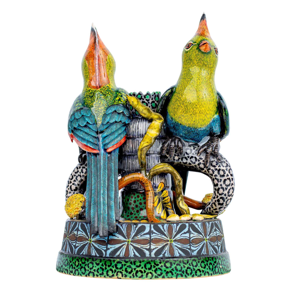 Pair of turaco candlesticks
