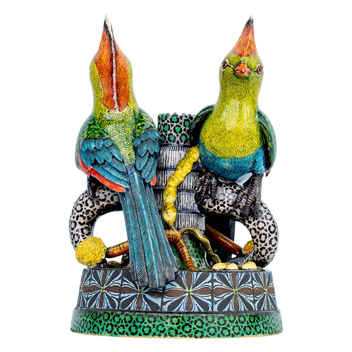 Pair of turaco candlesticks