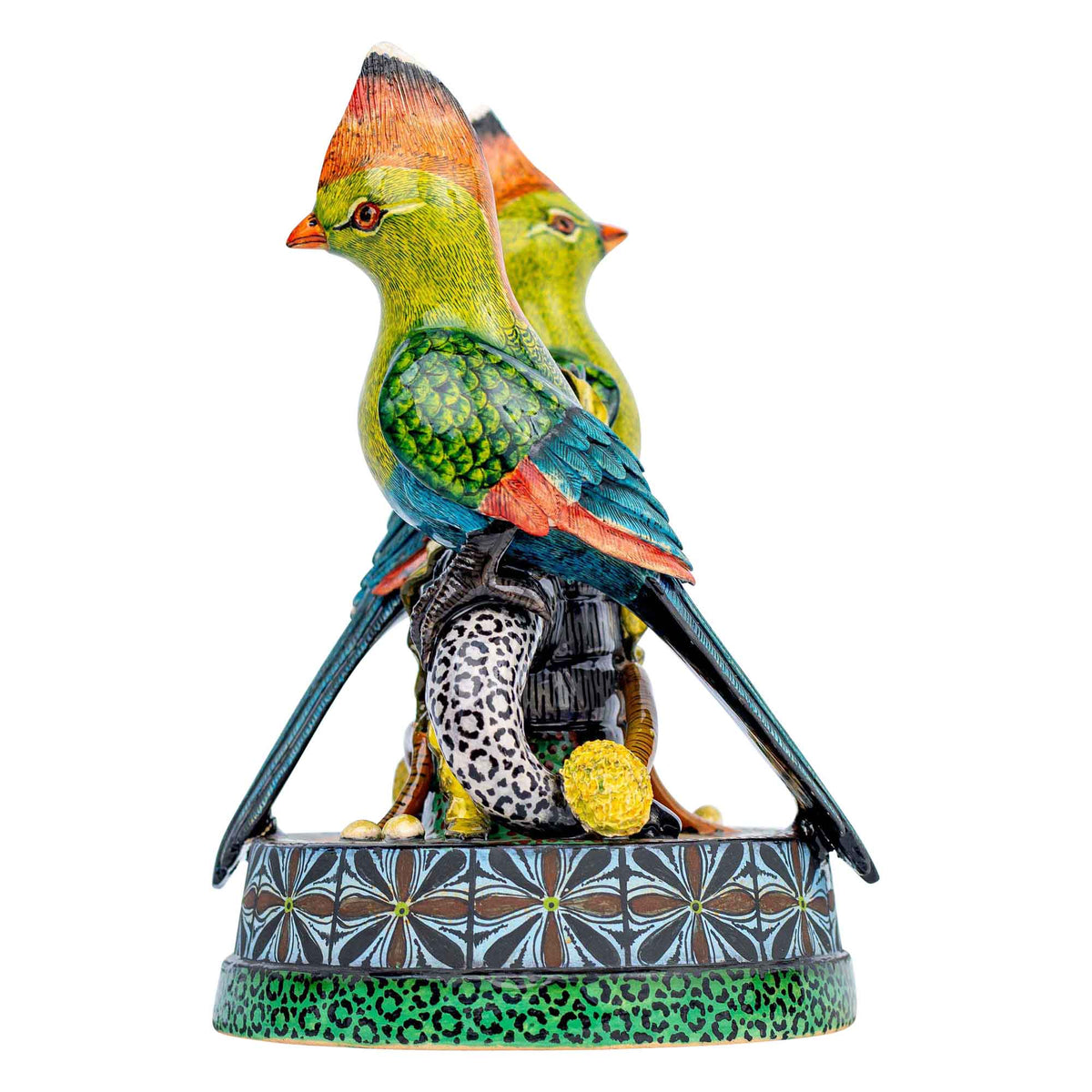 Pair of turaco candlesticks