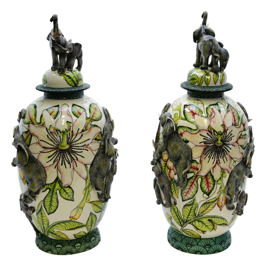 Pair of elephant urns