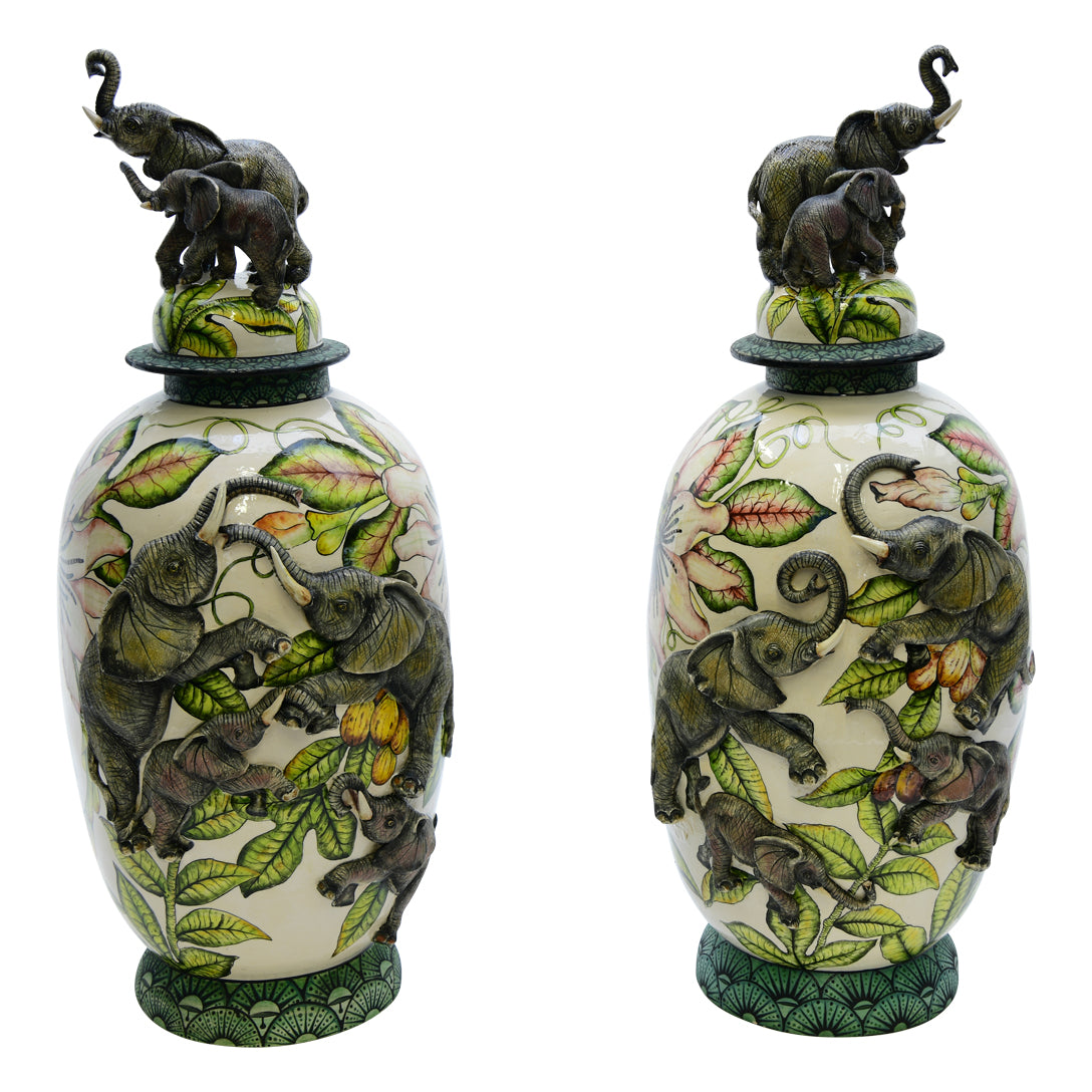 Pair of elephant urns