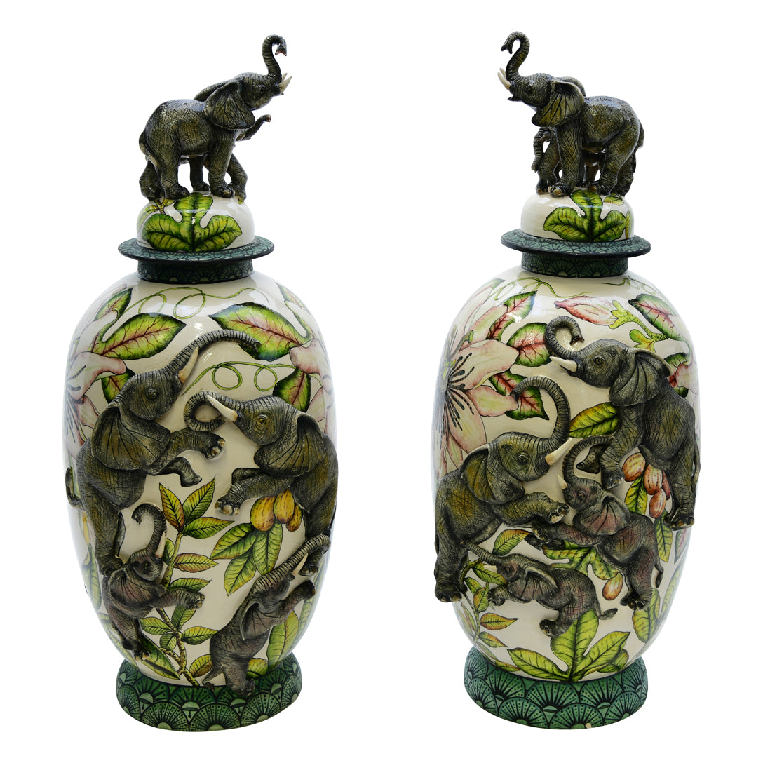 Pair of elephant urns