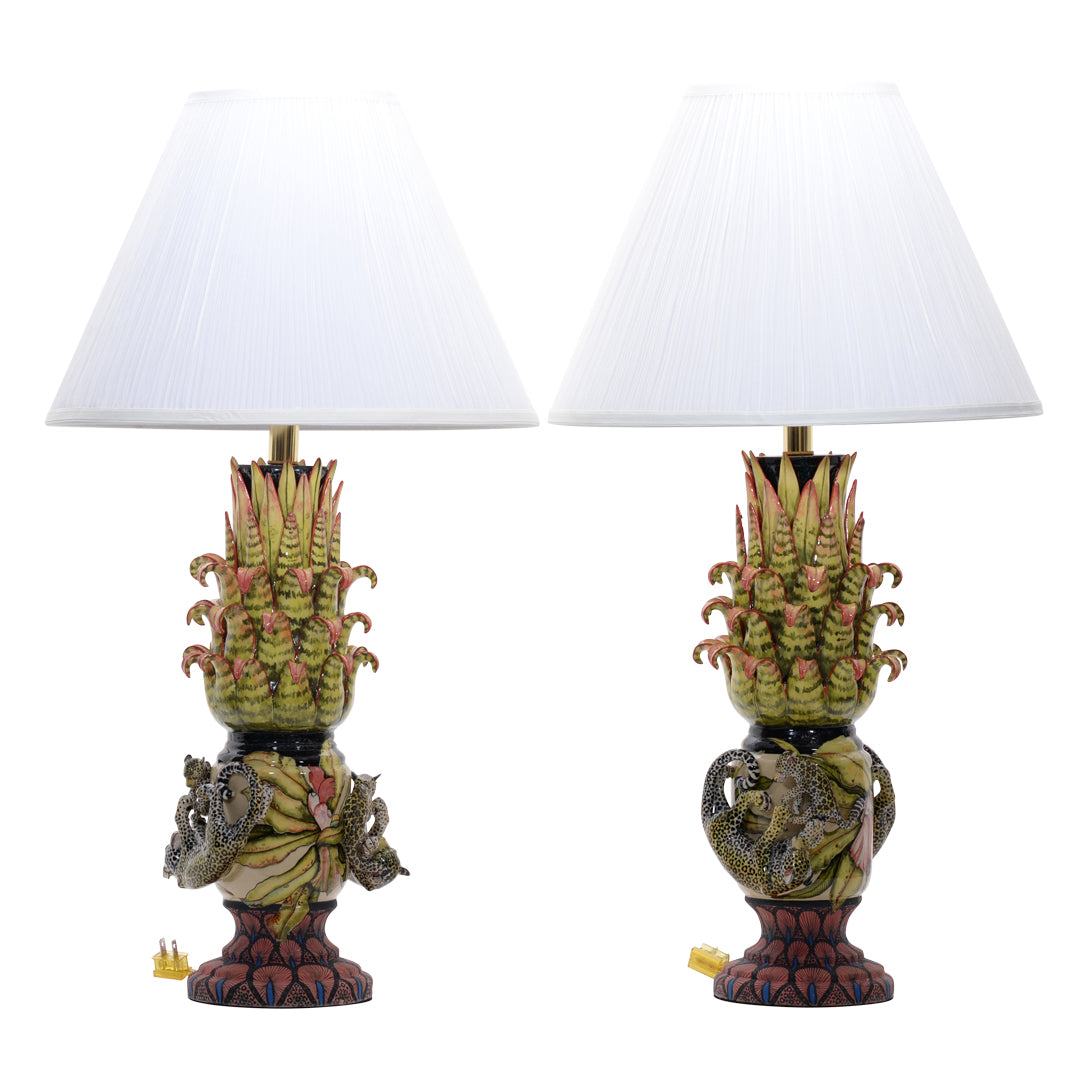 Leopard pair of lamps