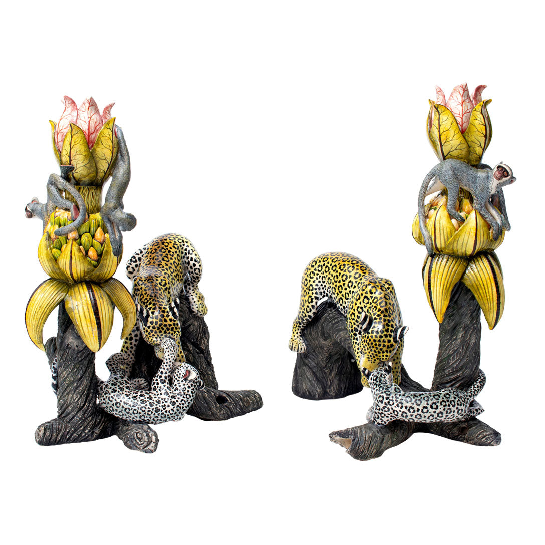 Leopard candlesticks pair